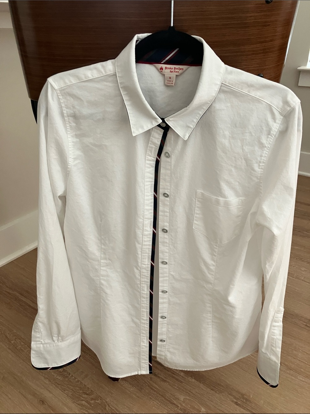 Brooks Brothers White Button-Down Shirt with Navy Contrast Trim